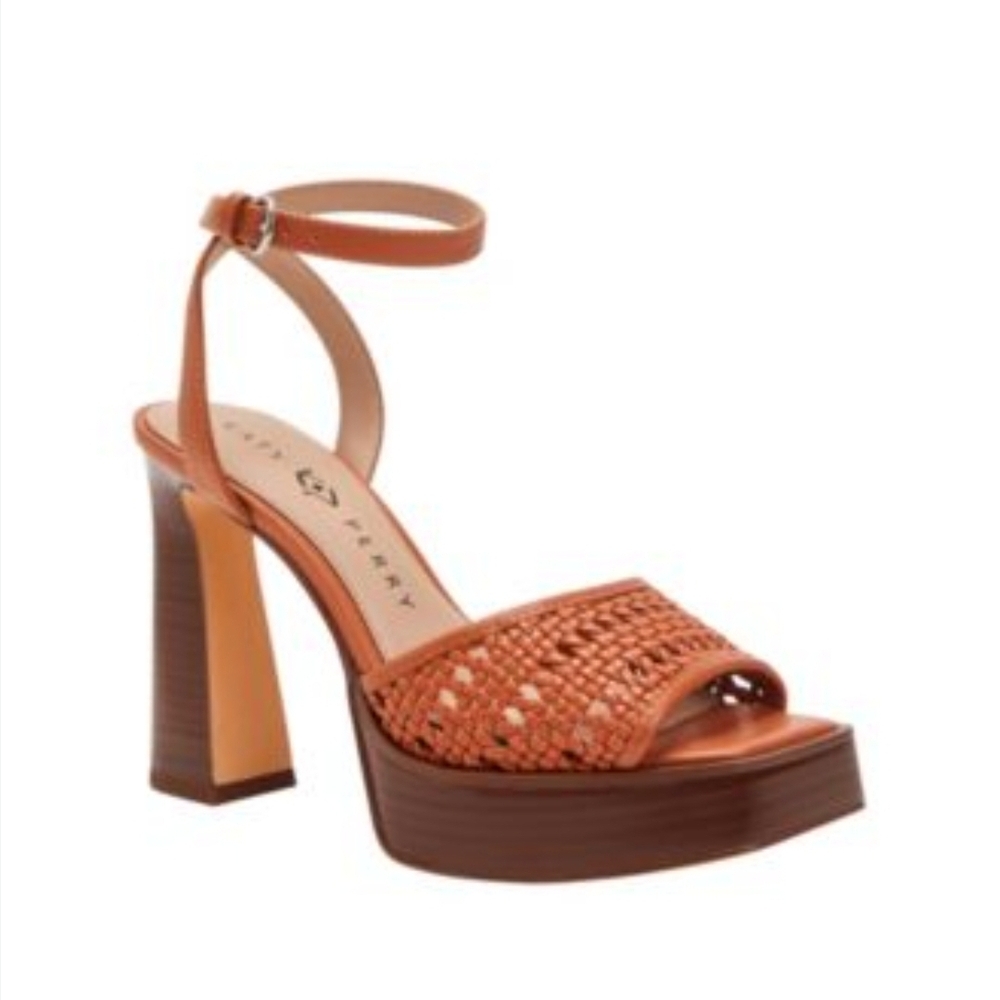 Katy Perry Collections The Steady Ankle Strap Ginger Biscuit Woven Heels 9.5